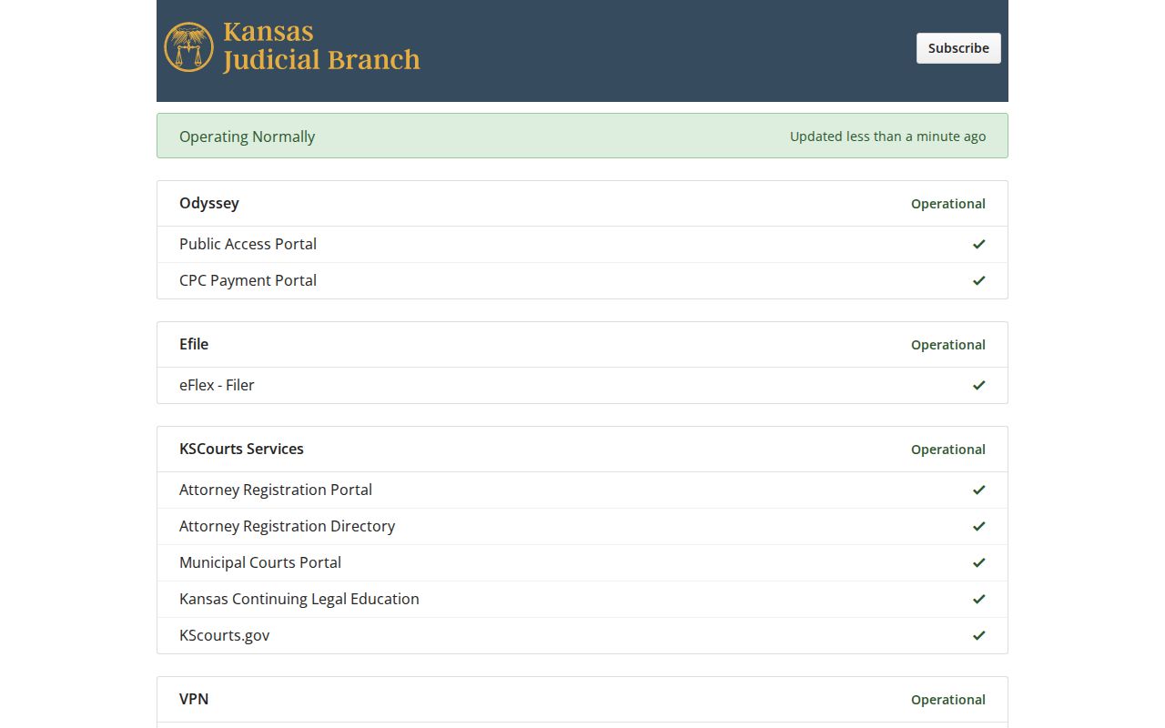 Stanton County court calendar system status page