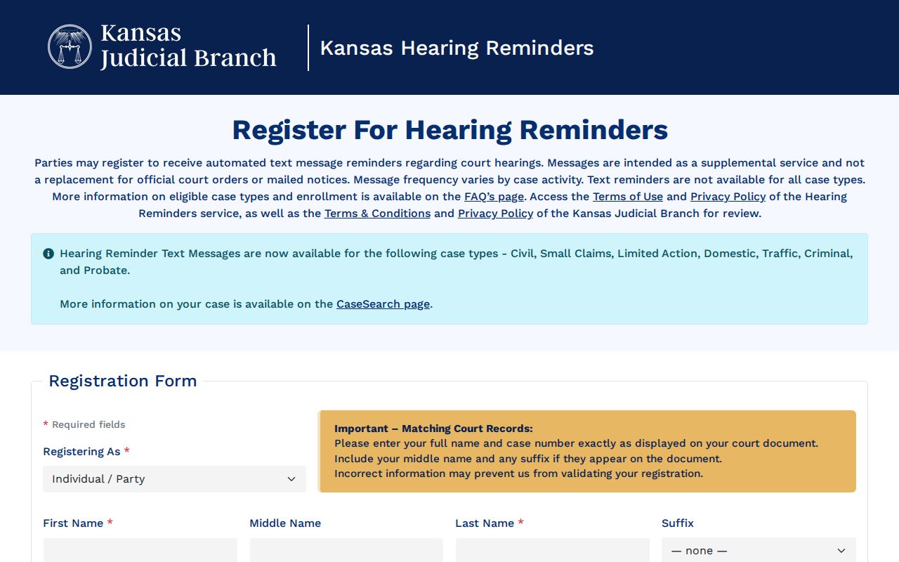 Stanton County court date hearing reminder service