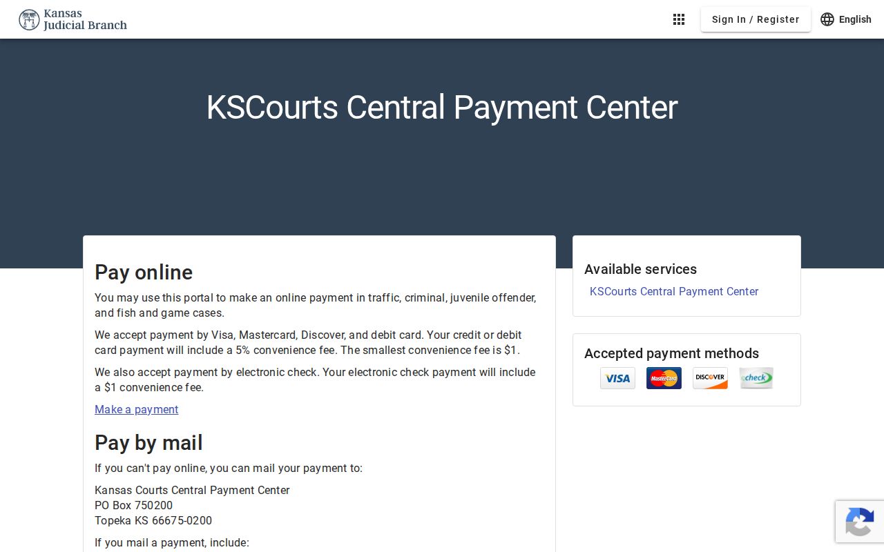 Kansas Central Payment Center for eligible criminal and traffic obligations
