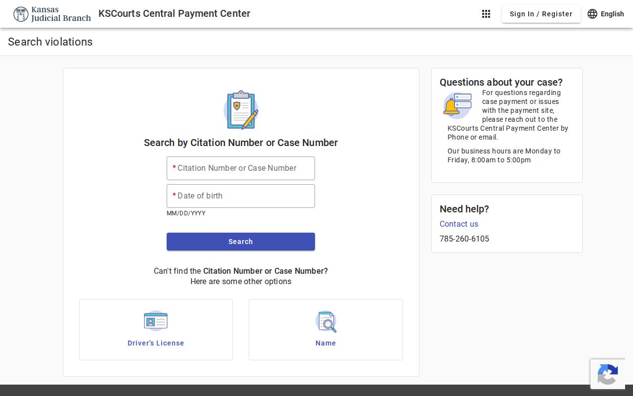 Stanton County traffic ticket Central Payment Center search fields